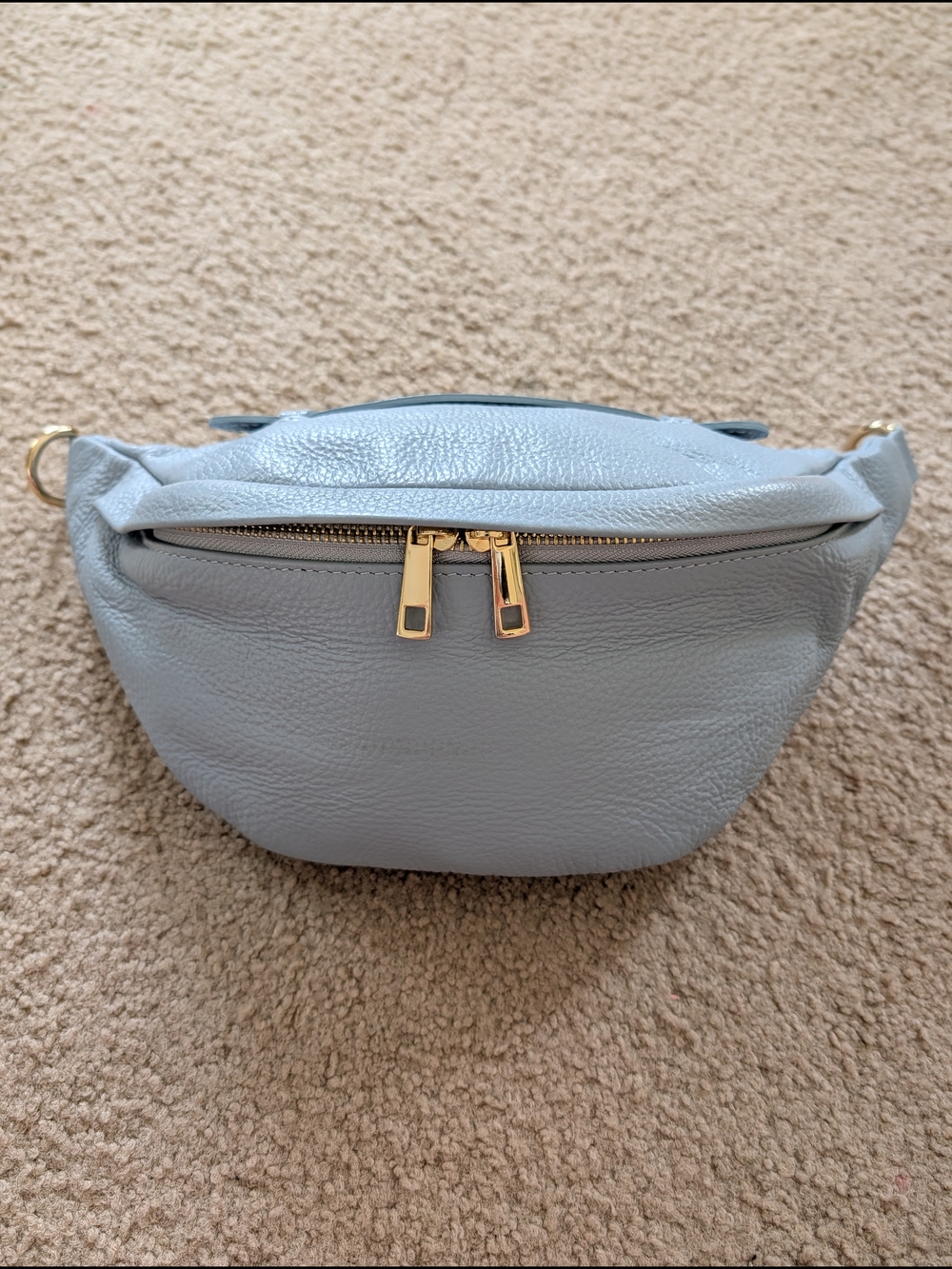Genuine Leather Borse In Pelle Light Blue Leather - Minimal Crossbody Fanny Pack
